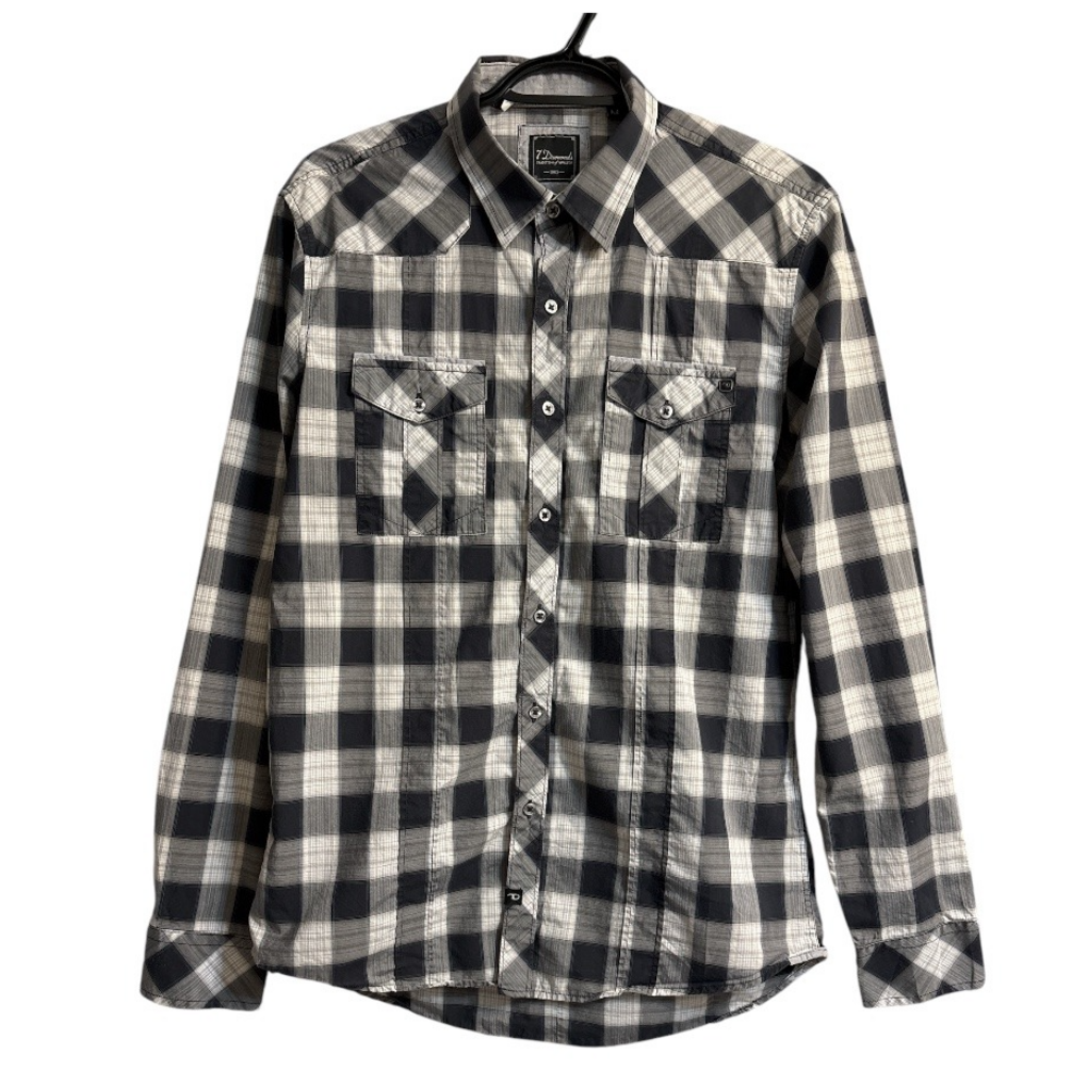 7‎ Diamonds Plaid Button Down Shirt Long Sleeve Western Style Size M
